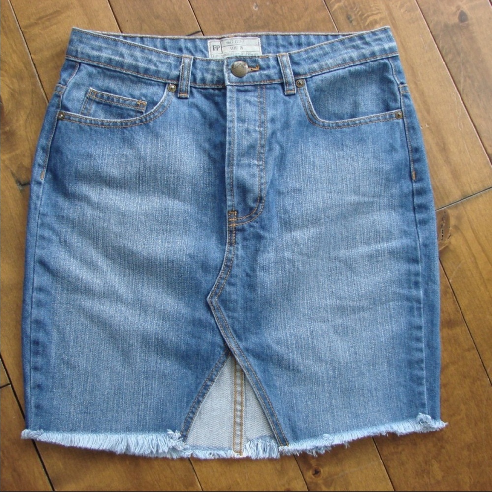 Free People raw hem denim skirt